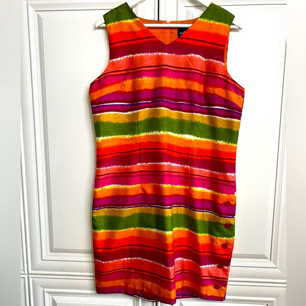 Sag Harbor Dress Women’s Size 10 Vibrant Striped Sleeveless V-neck Summer Dress